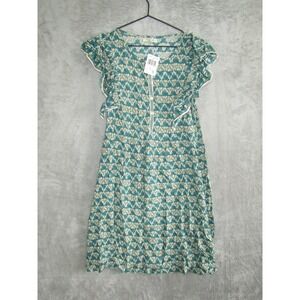 MAX STUDIO Floral Print Midi Dress Teal White Green Ruffle Sleeve Size S NEW